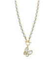 Vintage French Pearl Butterfly Pendant Necklace Clavicle Chain