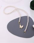 Vintage French Pearl Butterfly Pendant Necklace Clavicle Chain
