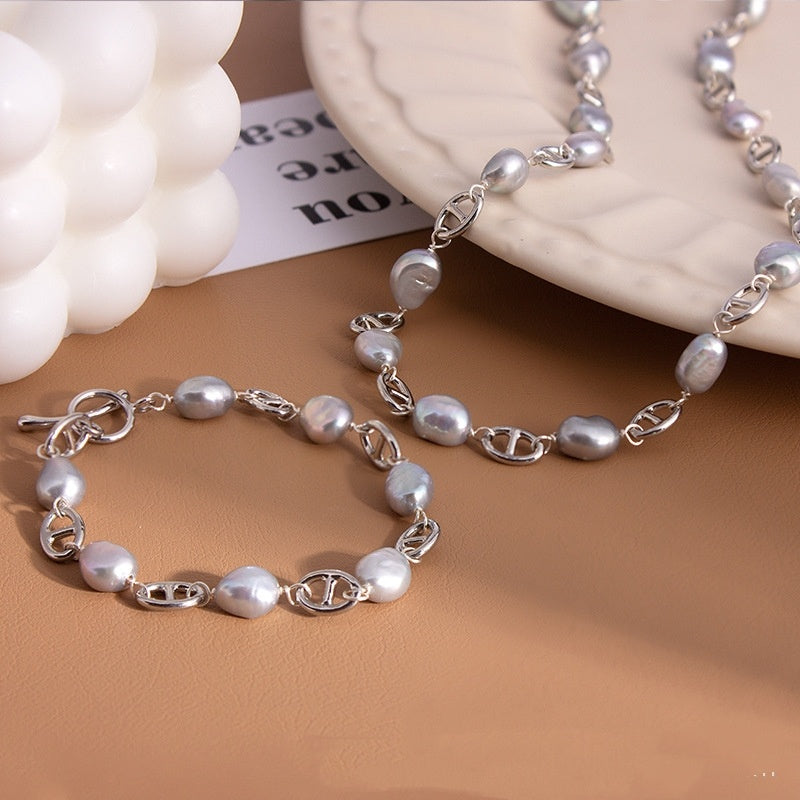 Natural Freshwater Gray Baroque Pig Nose Pearl Necklace